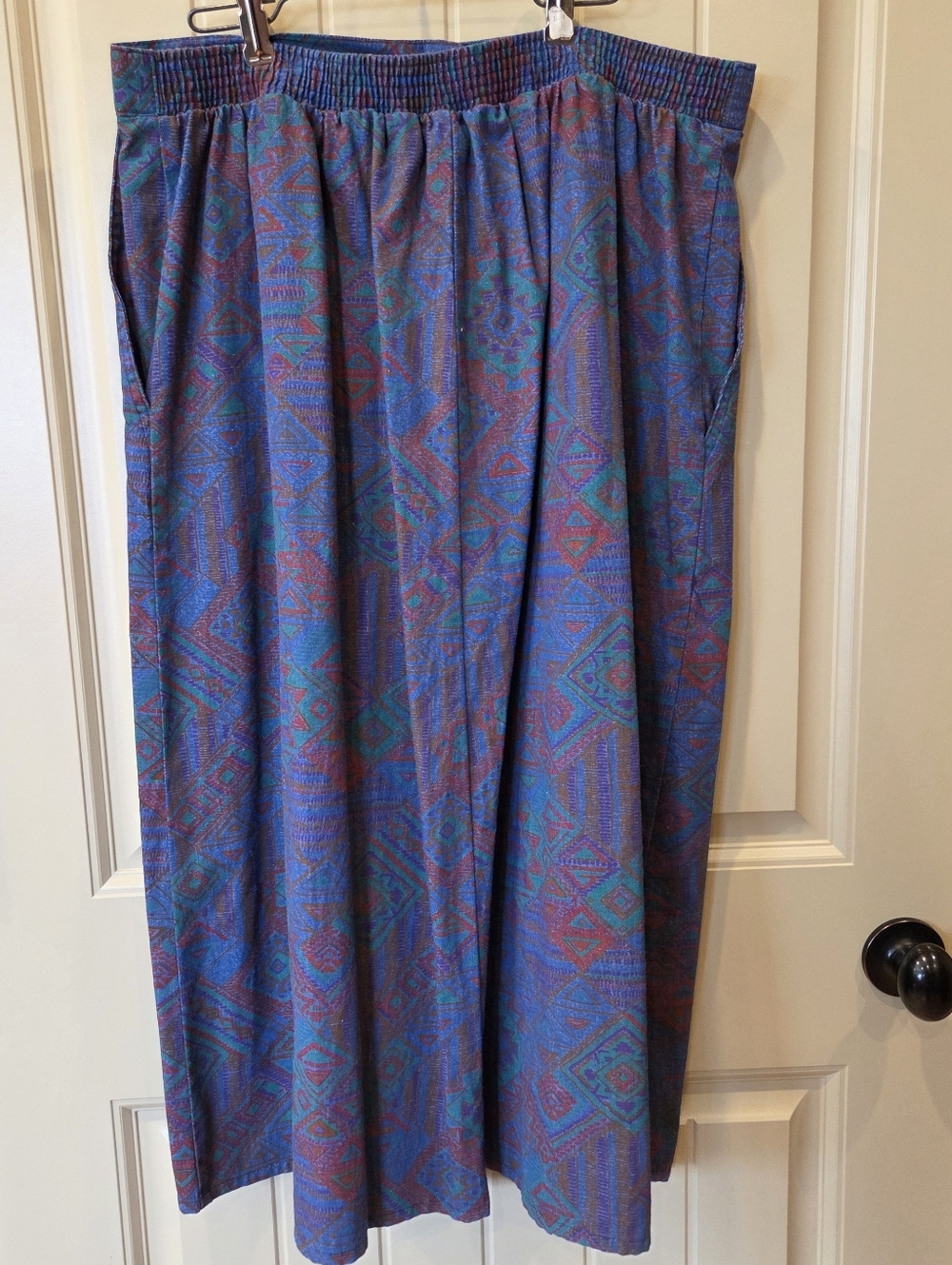 VTG Koret City Blues Southwestern Denim Midi Skirt Plus Size 20W Button Front - Picture 8 of 15